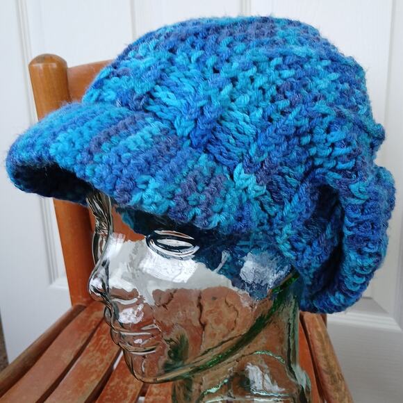 Blue Macaw Slouchy with a Brim OSFM crochet newsboy slouch hat premade - Picture 1 of 7